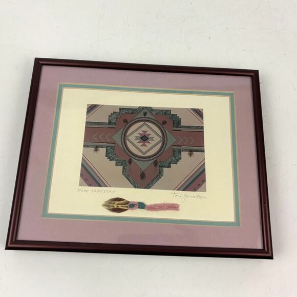 VTG Tori Garretson Mixed Media Hope Tapestry Southwest Wall Art- Signed Framed - Picture 10 of 12